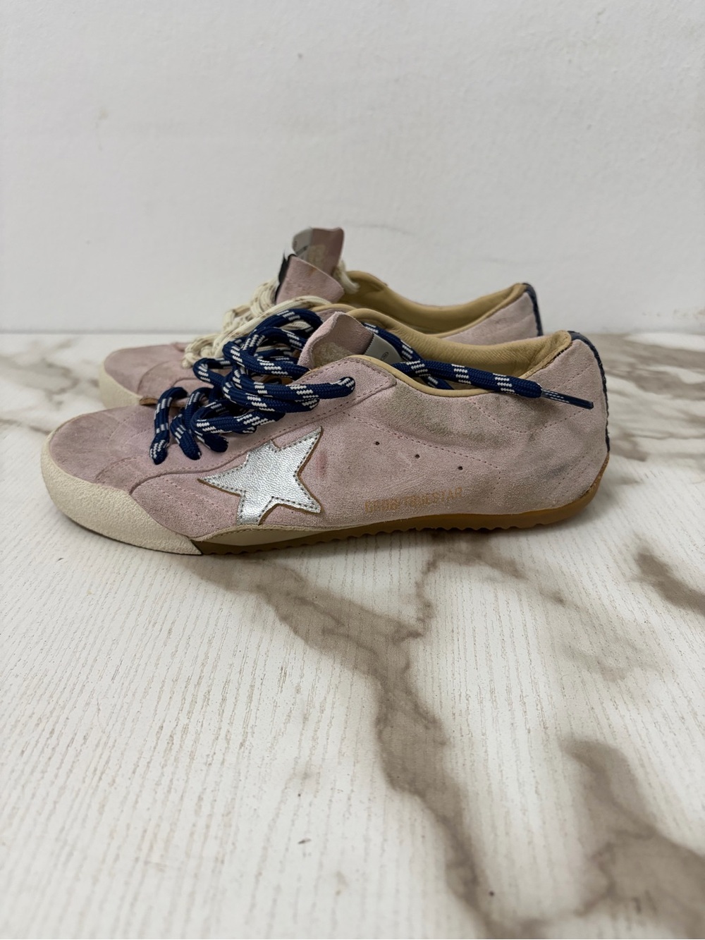 Golden Goose True-Star Pink Suede Silver Star Low Top Sneakers EU 37 US 7